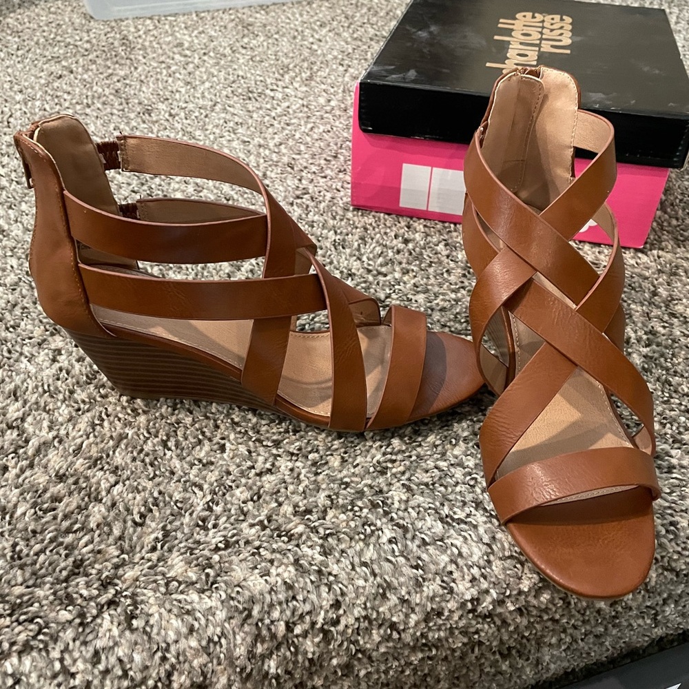 Strappy brown wedges